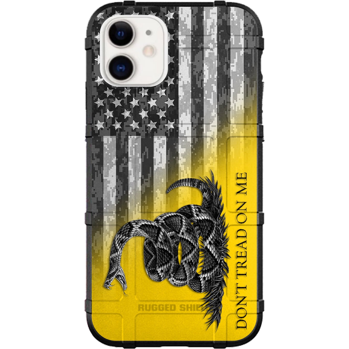 Subdued Don't Tread on Me Flag on US Camo Flag Custom Printed Samsung Galaxy & Apple iPhone Case Design by EGO Tactical