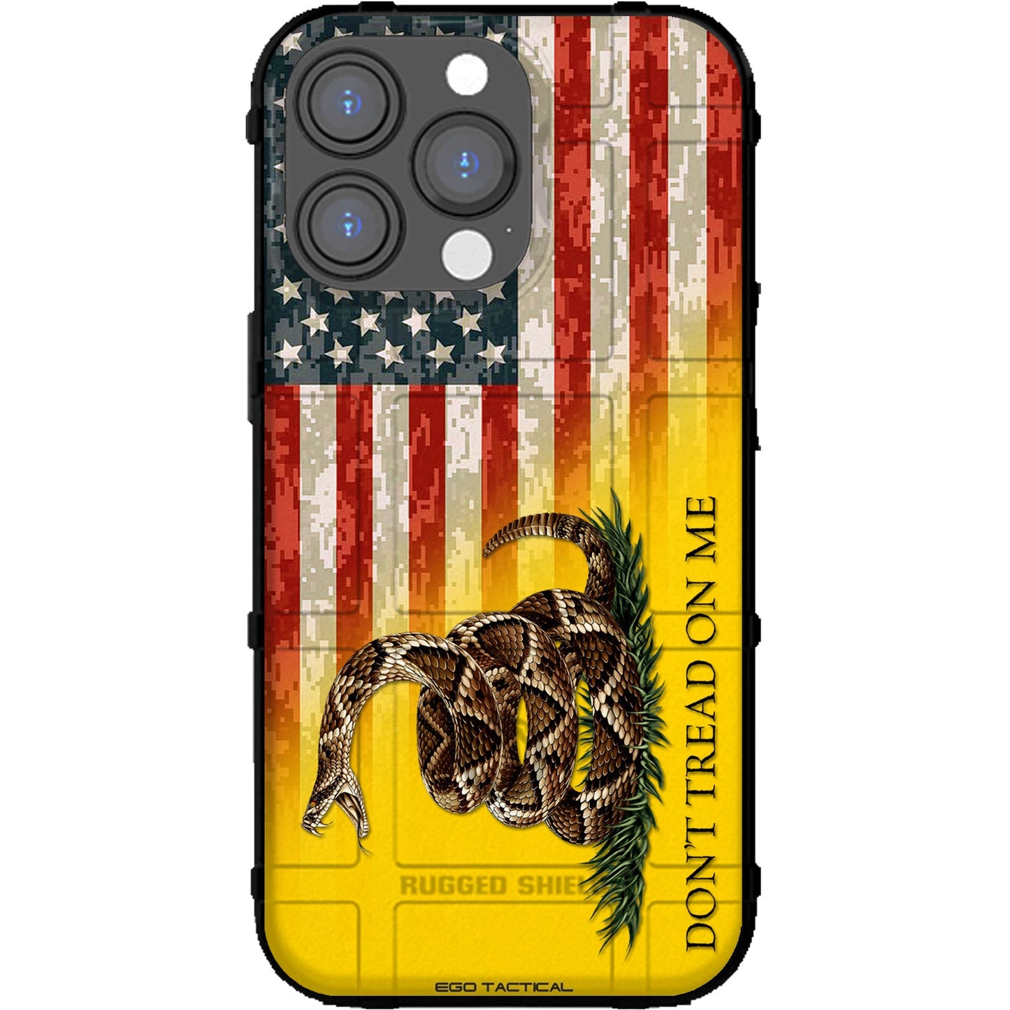 Don't Tread on Me Flag on US Camo Flag Custom Printed Samsung Galaxy & Apple iPhone Case Design by EGO Tactical