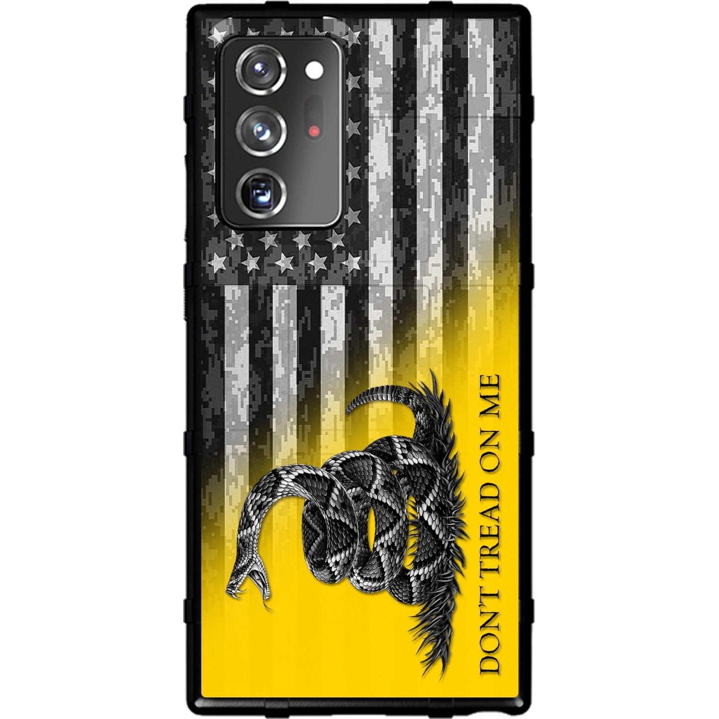 Subdued Don't Tread on Me Flag on US Camo Flag Custom Printed Samsung Galaxy & Apple iPhone Case Design by EGO Tactical