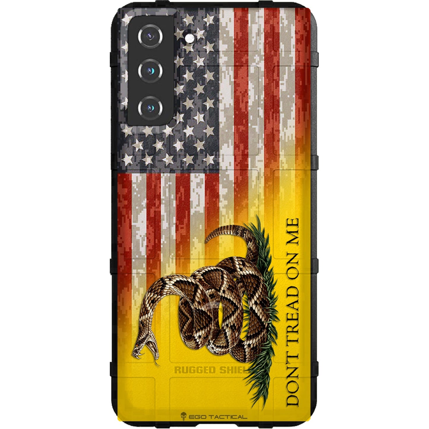 Don't Tread on Me Flag on US Camo Flag Custom Printed Samsung Galaxy & Apple iPhone Case Design by EGO Tactical