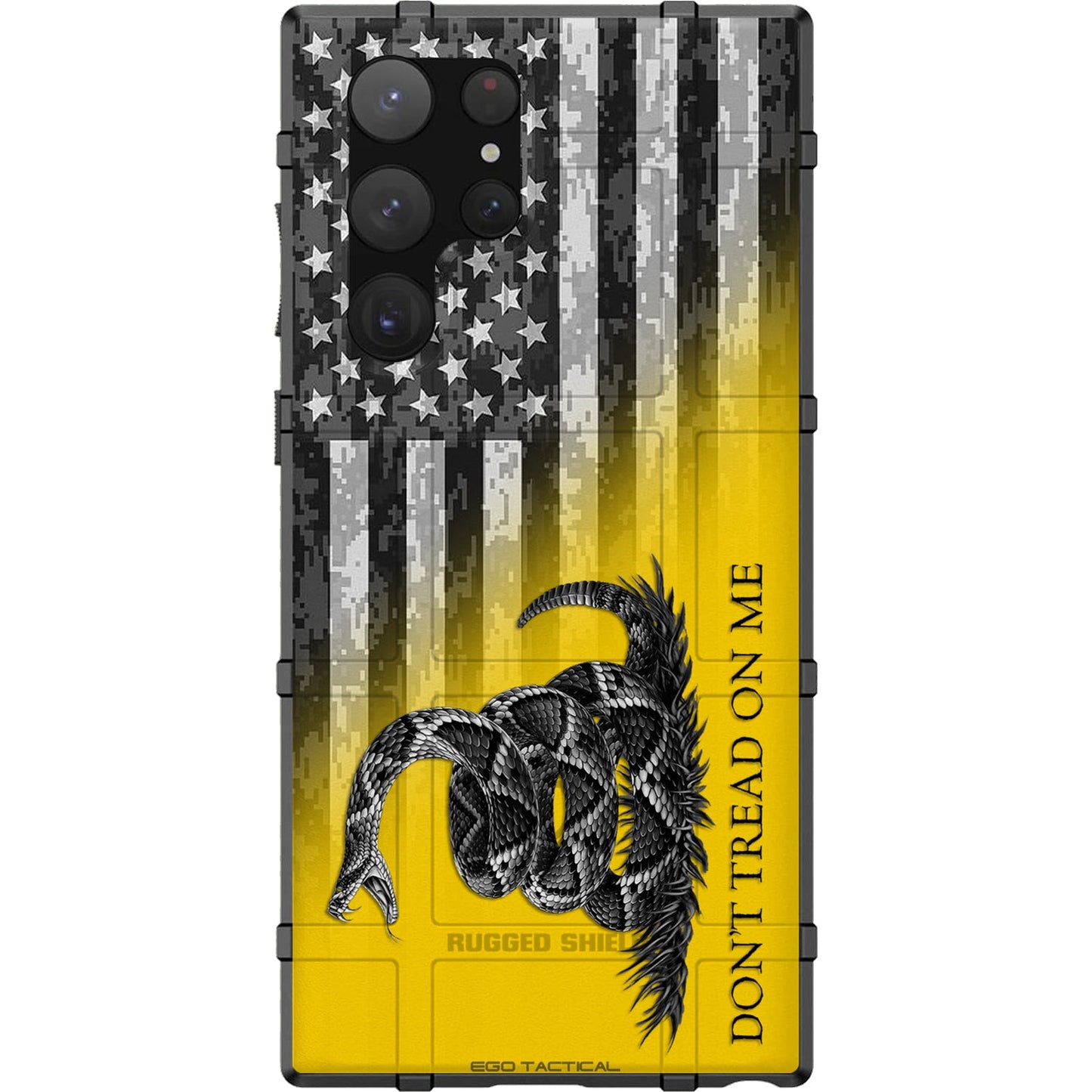 Subdued Don't Tread on Me Flag on US Camo Flag Custom Printed Samsung Galaxy & Apple iPhone Case Design by EGO Tactical