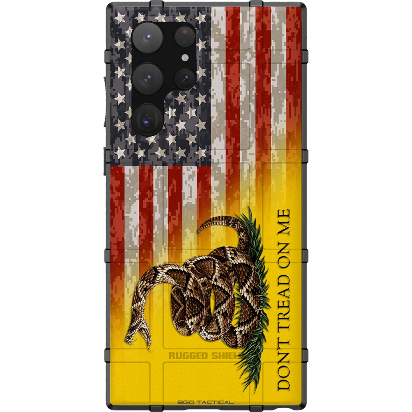 Don't Tread on Me Flag on US Camo Flag Custom Printed Samsung Galaxy & Apple iPhone Case Design by EGO Tactical