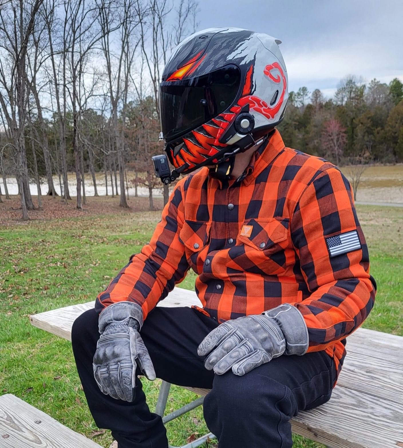 Protective Flannel Shirt - Orange and Black Checkered with Pads