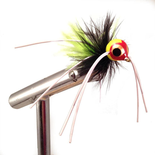 Spherical Body Popper, Size 8 | Chartreuse and Black | Qty. 4 | Wild Water Fly Fishing