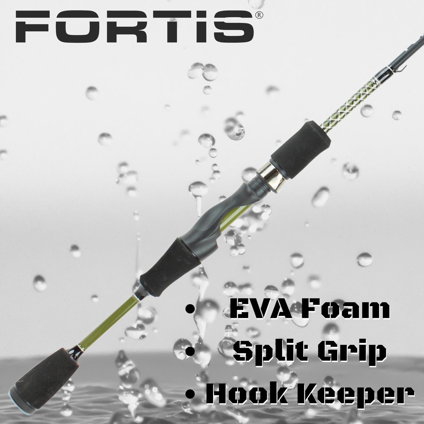 5' Fiberglass/Graphite Spinning Rod, Ultra Light Action | 2 Piece | FORTIS