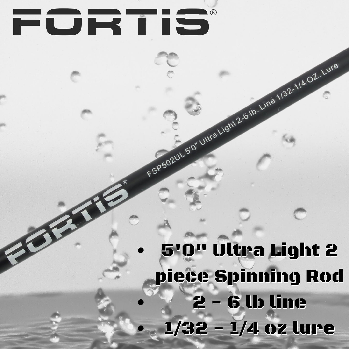 5' Ultra Light Action Spinning Rod and Reel Package, 2 Piece Fiberglass/Graphite Spinning Rod  |2000 Spinning Reel | FORTIS