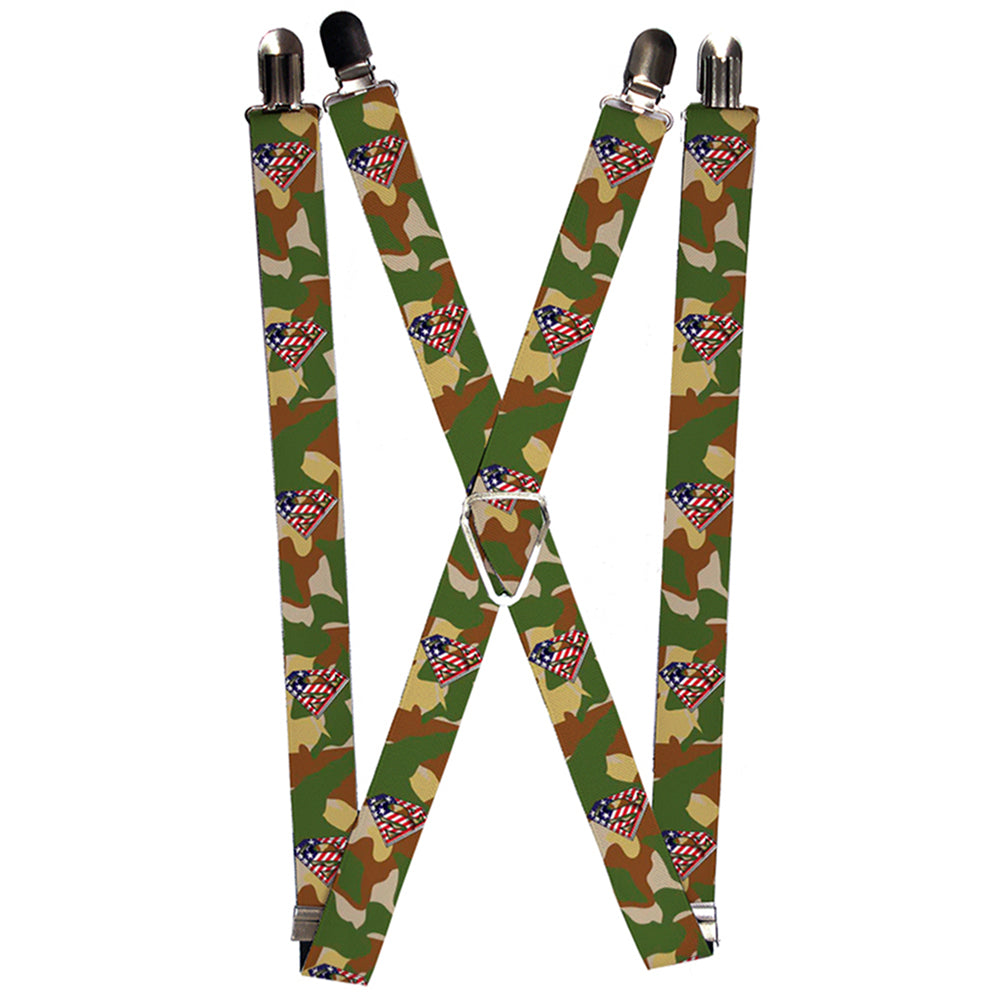 Suspenders - 1.0" - Americana Superman Shield Camo Olive