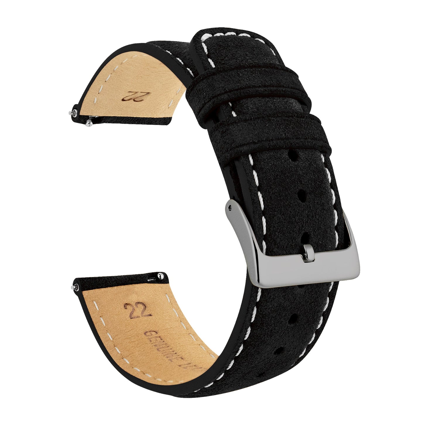 Black Suede Beige Stitching Watch Band (24mm Sale)