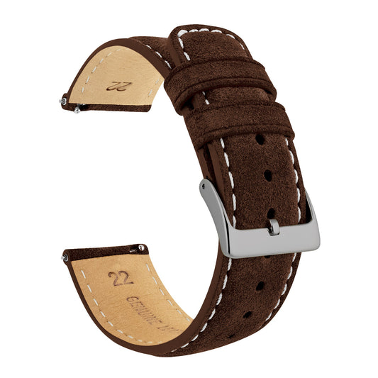 Chocolate Brown Suede Beige Stitching Watch Band (18mm - 24mm SALE)