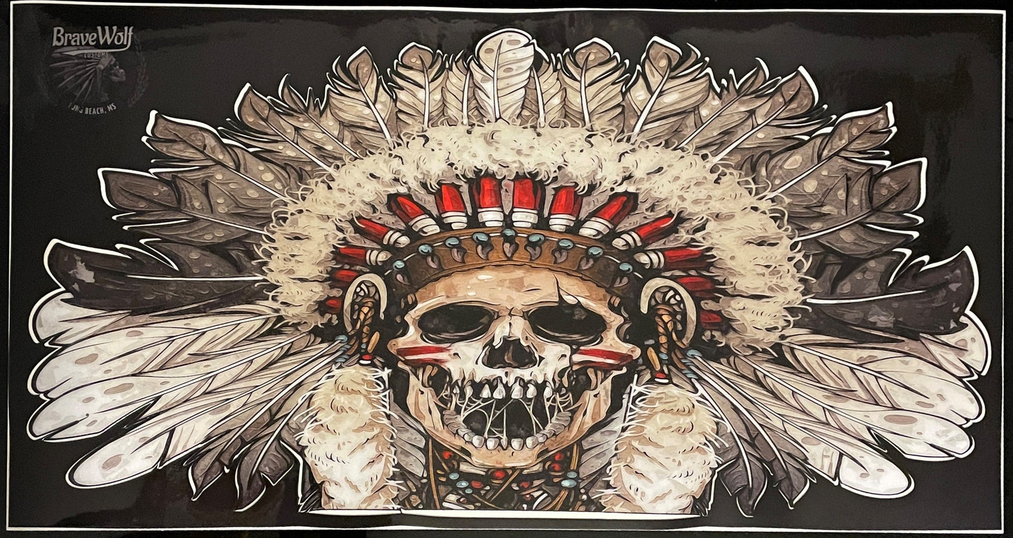 Indian Saddlebag Decals - Skull Warbonnet - Color