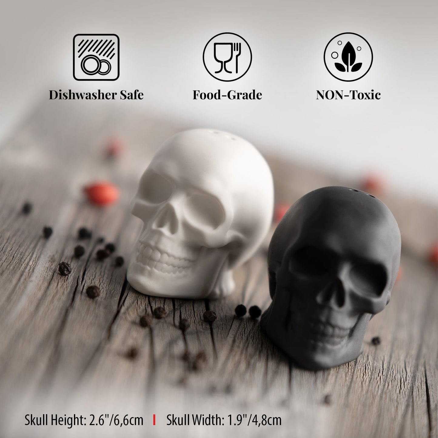 Skullistic Porcelain Skull Salt & Pepper Shaker Set