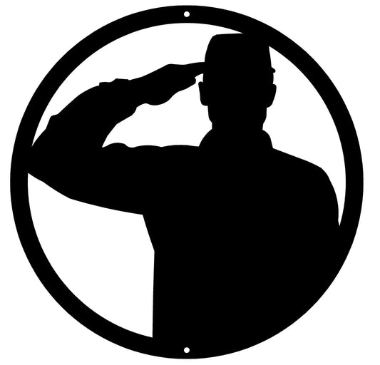 Round Saluting Soldier Wall Art Sign