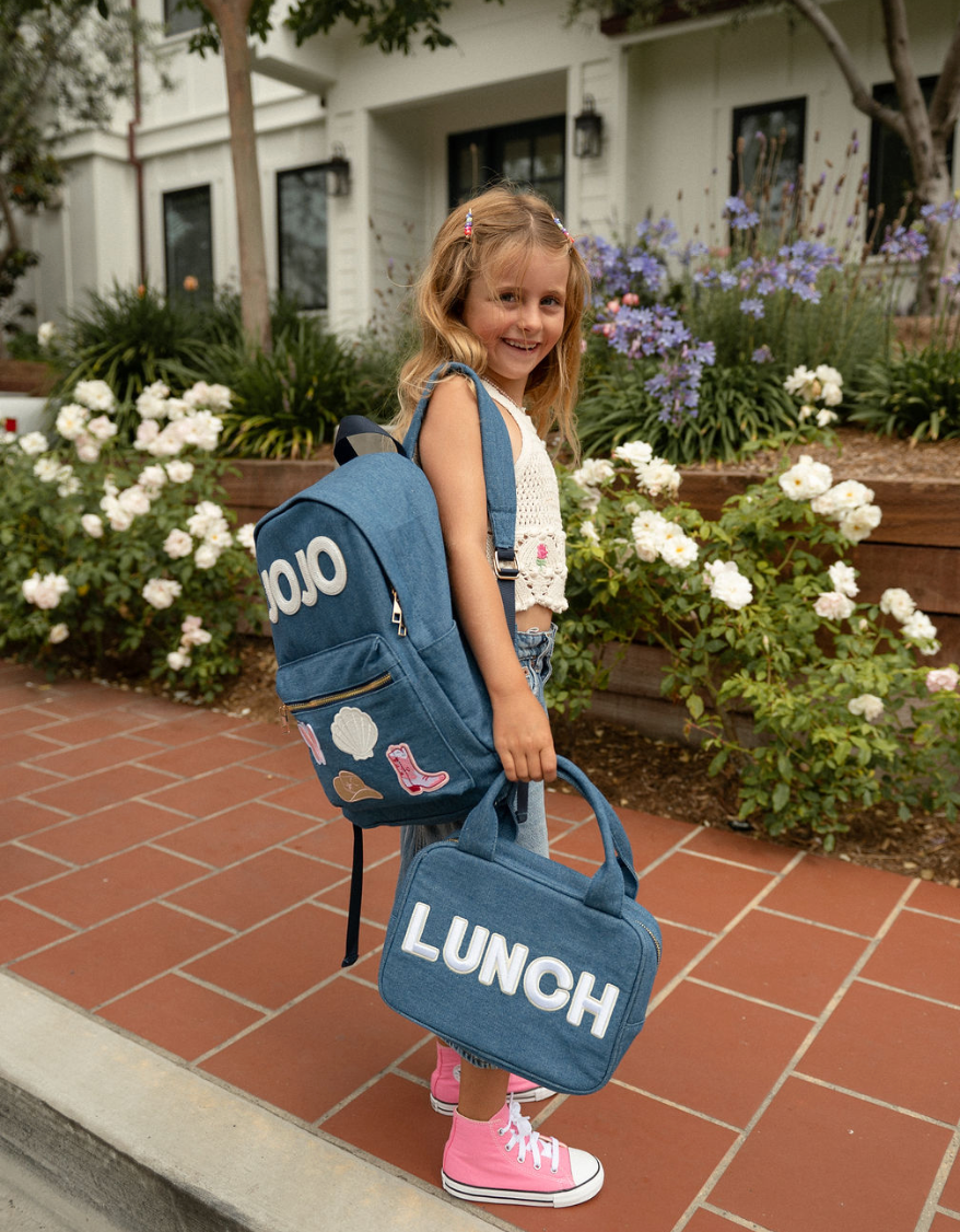 Denim Backpack with Patches