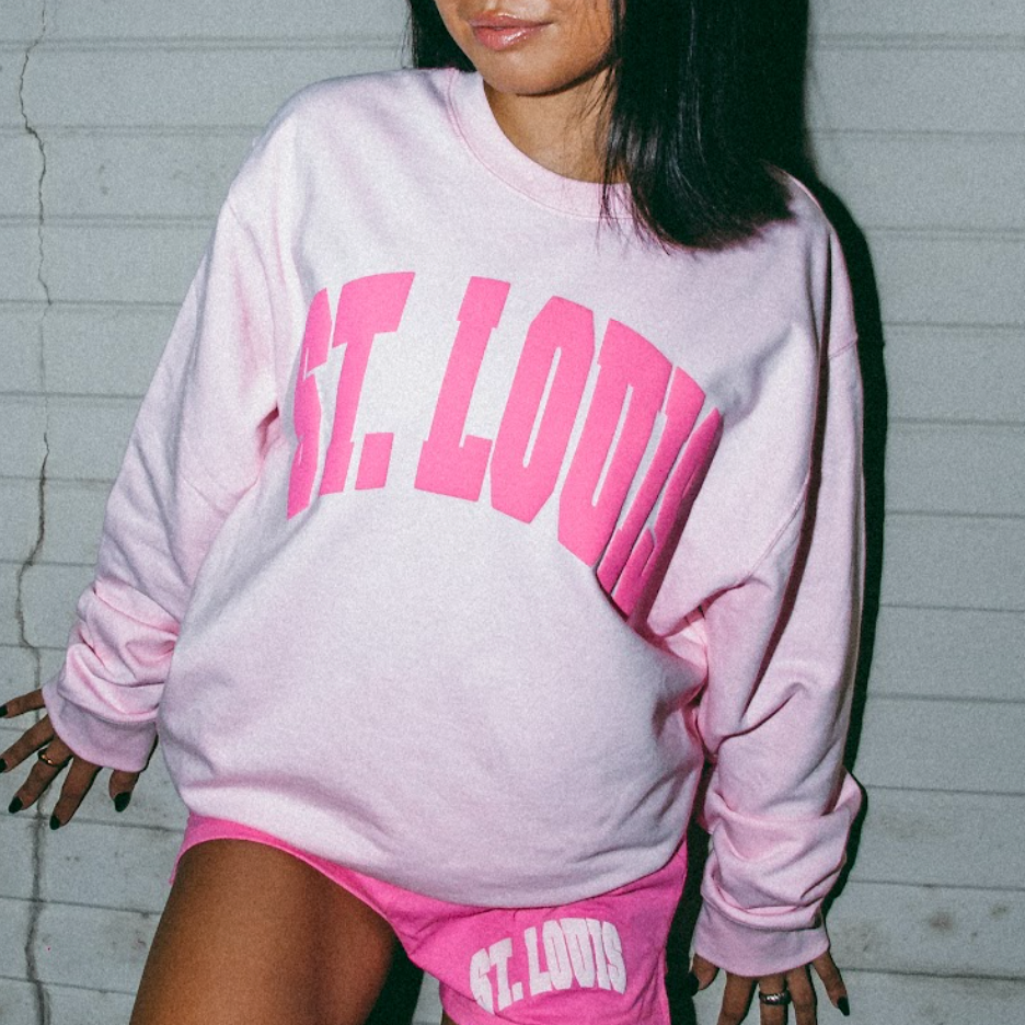 Pink Puff St. Louis Collegiate Crewneck