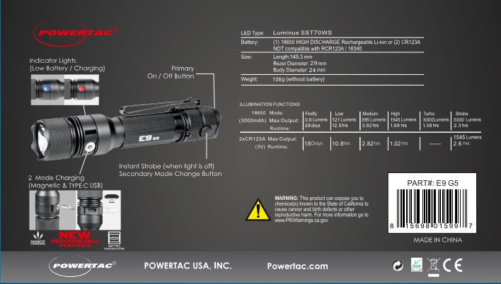 E9 GEN5 Long Throw- 3,000 Lumen Tactical EDC Flashlight