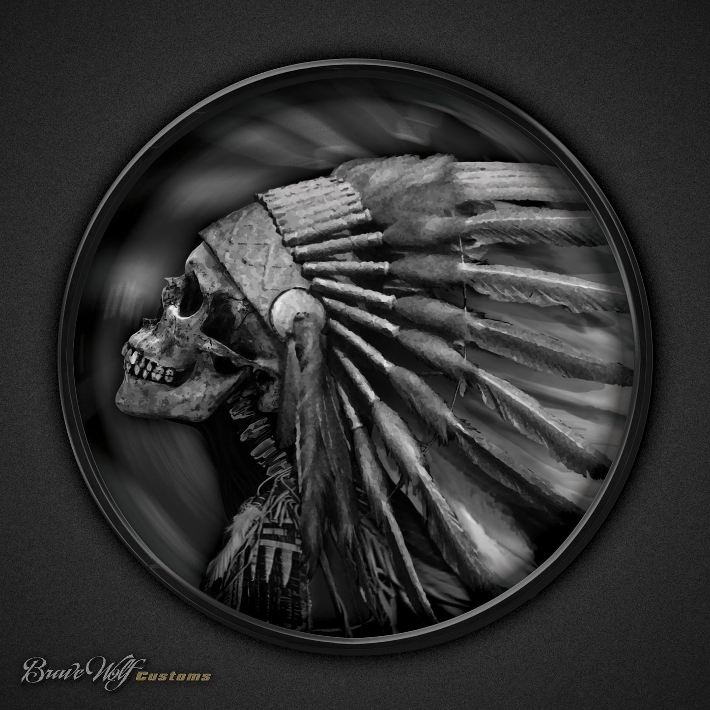 Skull Warbonnet - 5 Inch Decal (B&W)