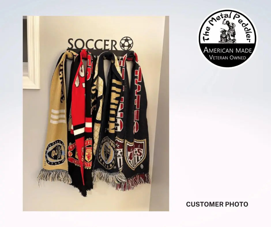 Soccer Ball Medal Rack Display with 10 hooks. Custom option.