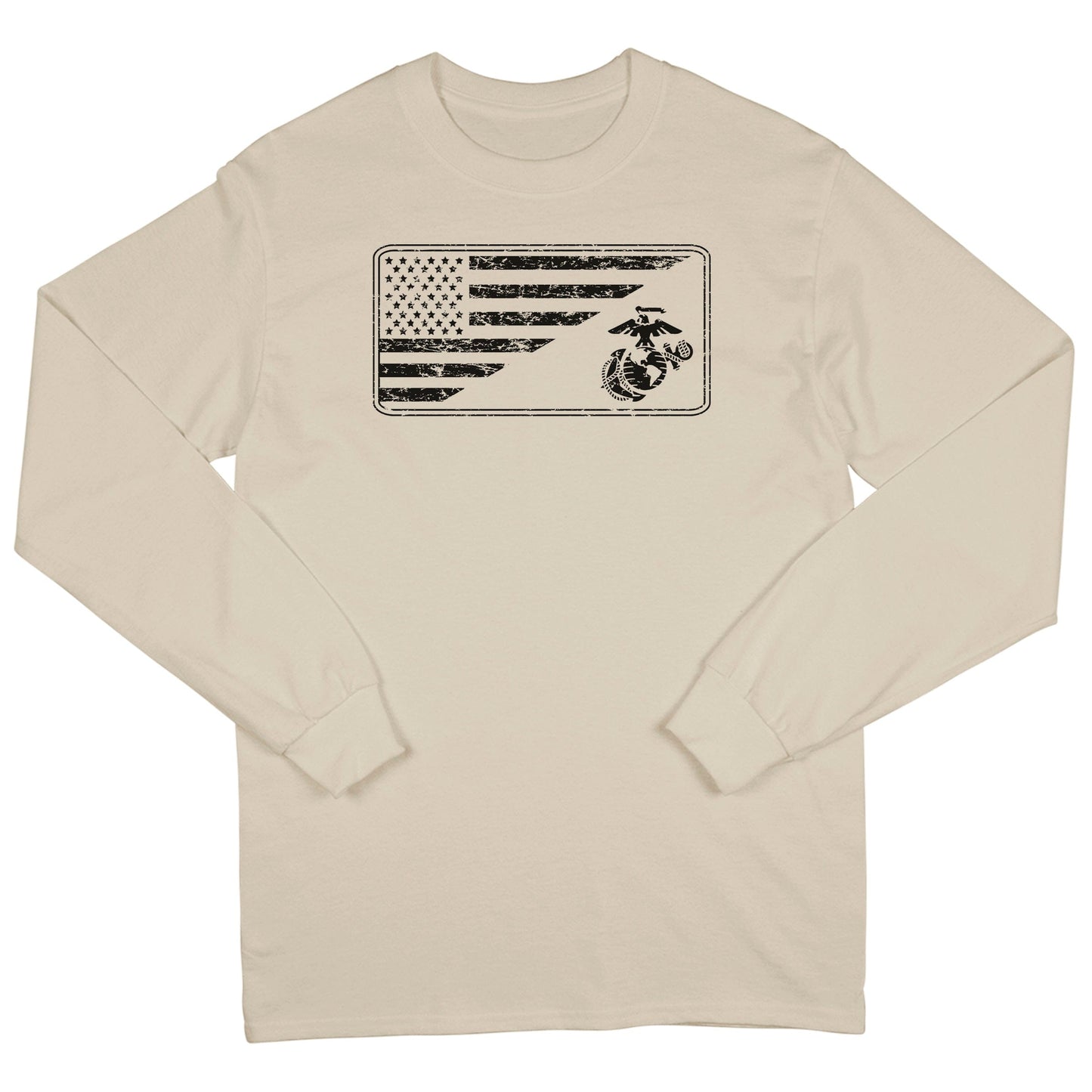 Marines EGA & Split U.S. Flag Sand Long Sleeve Tee