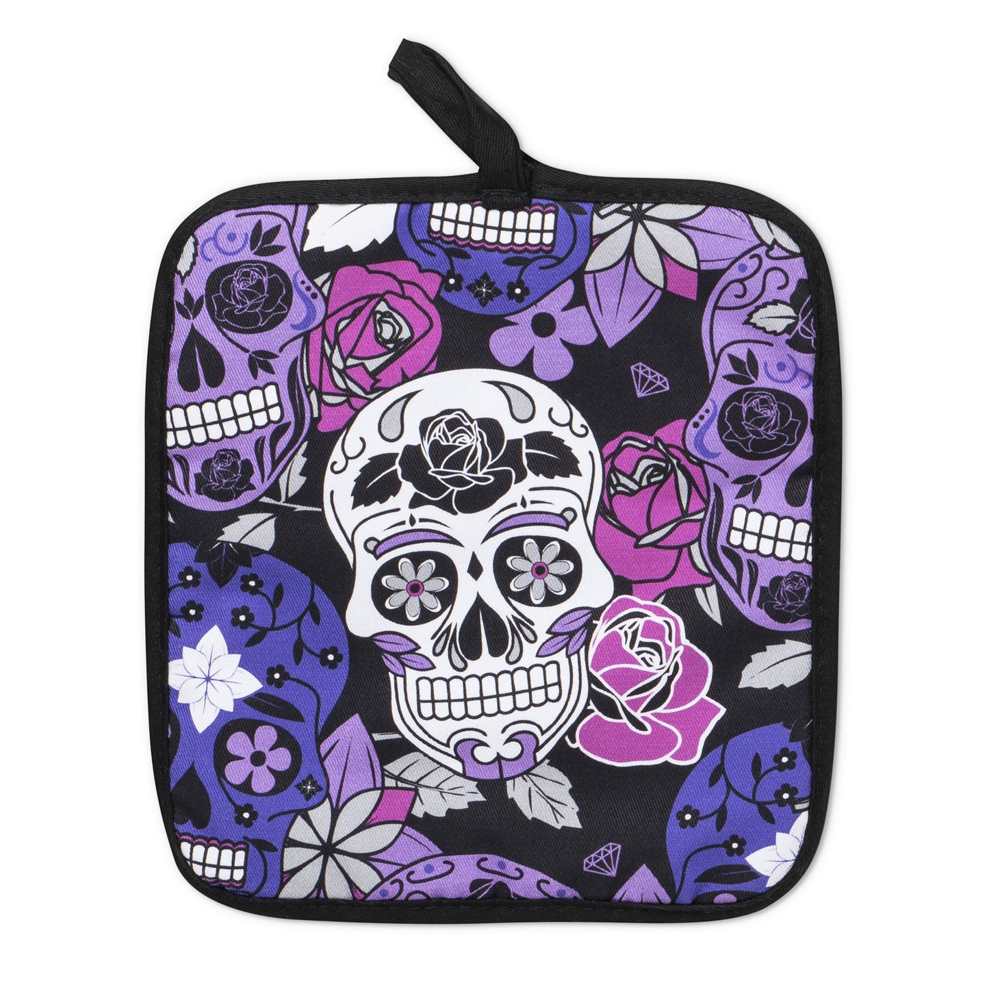 Sugar Skull Purple Oven Mitts And Potholder Set