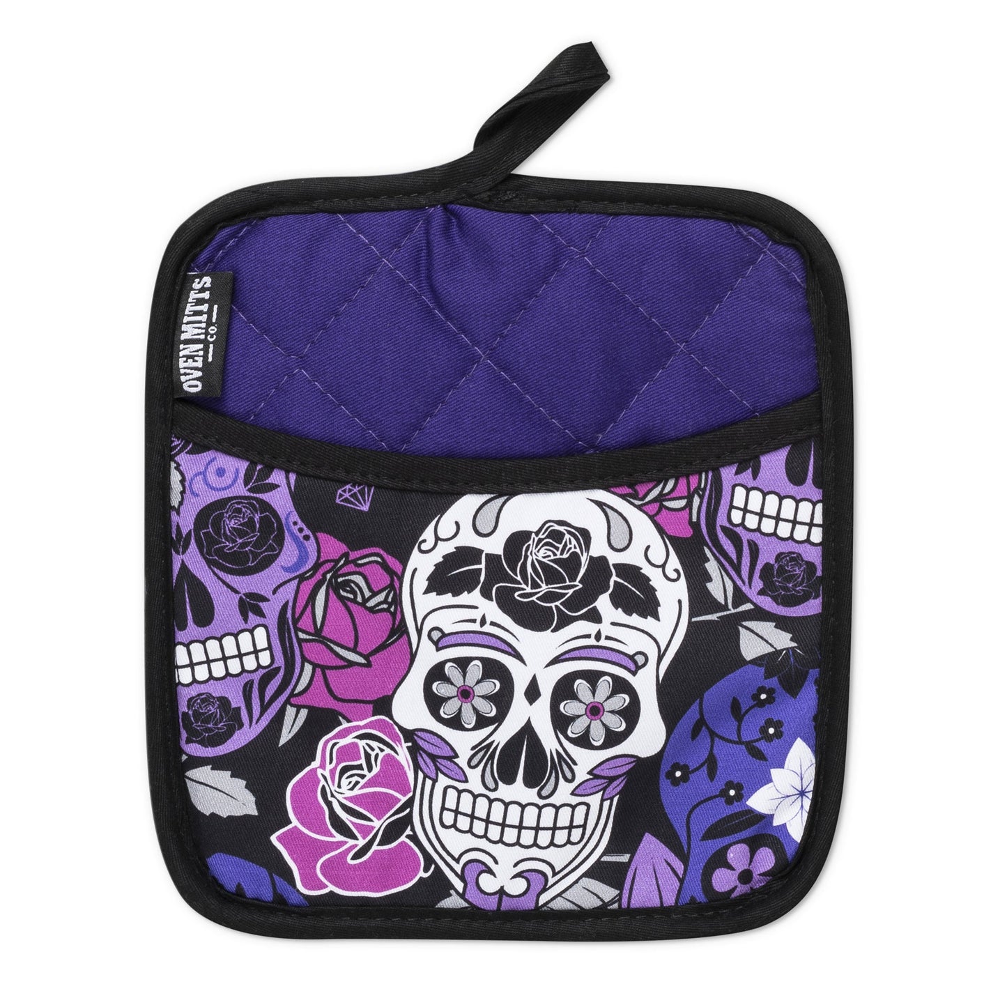 Sugar Skull Purple Oven Mitts And Potholder Set