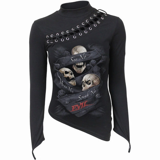 SEE NO EVIL - Slant Lace Up Longsleeve Top