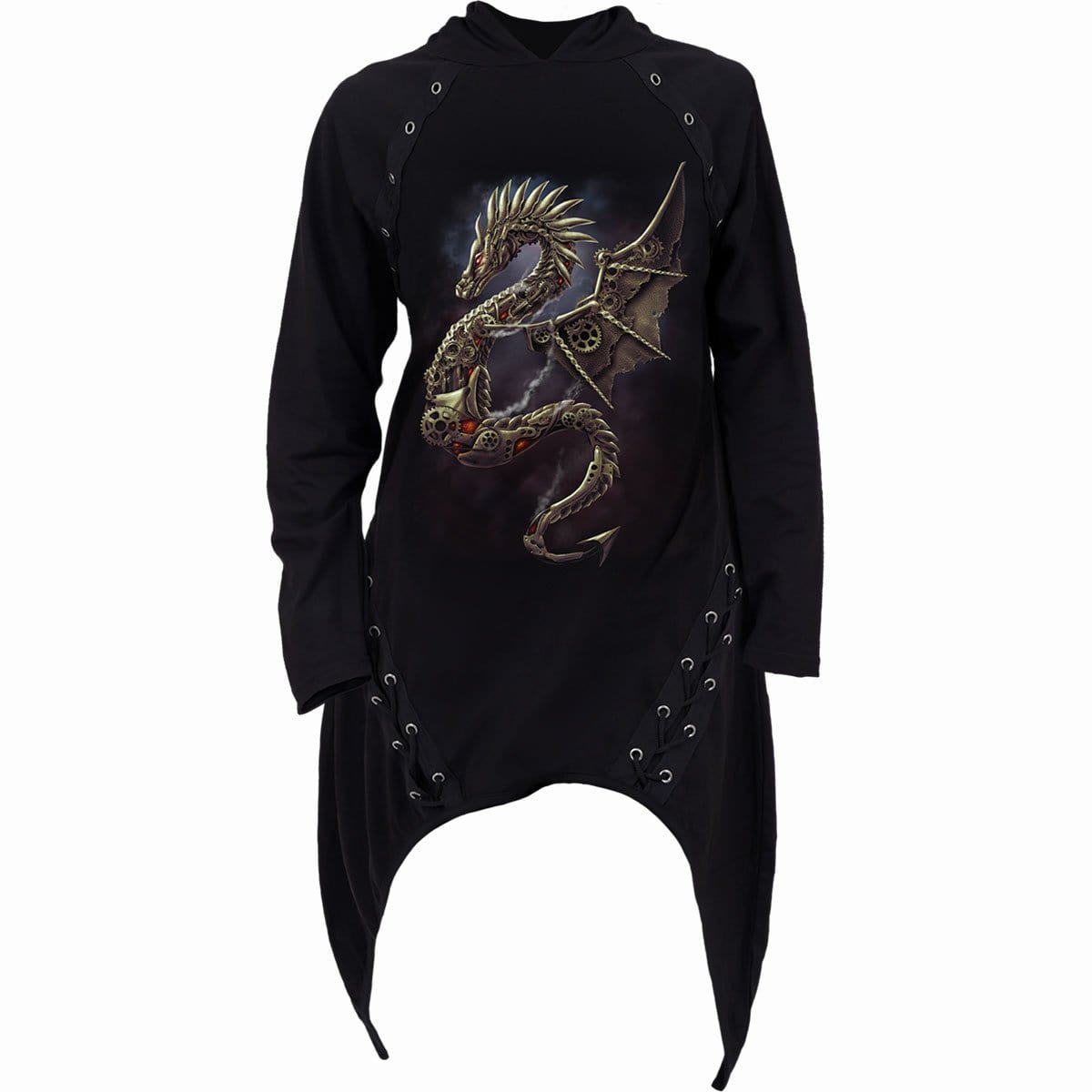 DRAGON COGS - Laceup Sherwood Hoody with Teardrop Hem