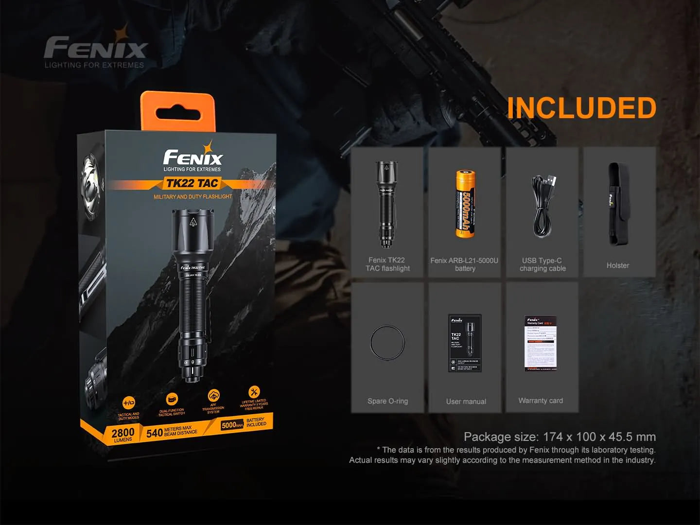 Fenix TK22 TAC Tactical Flashlight - 2800 Lumens