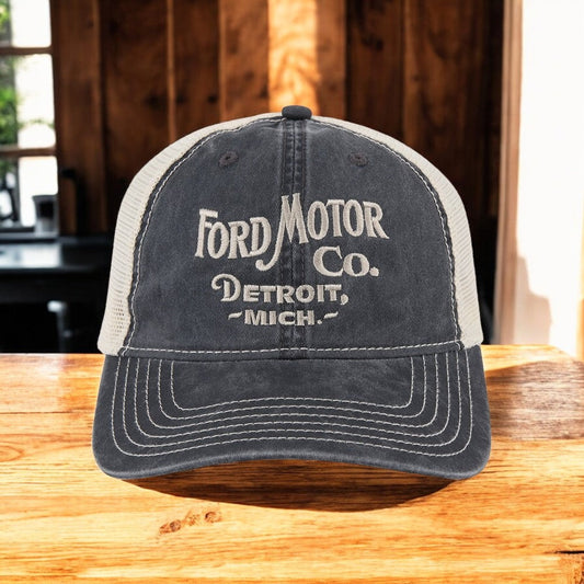 Hat - Ford Vintage Font Low Profile Trucker - Steel Blue/Khaki