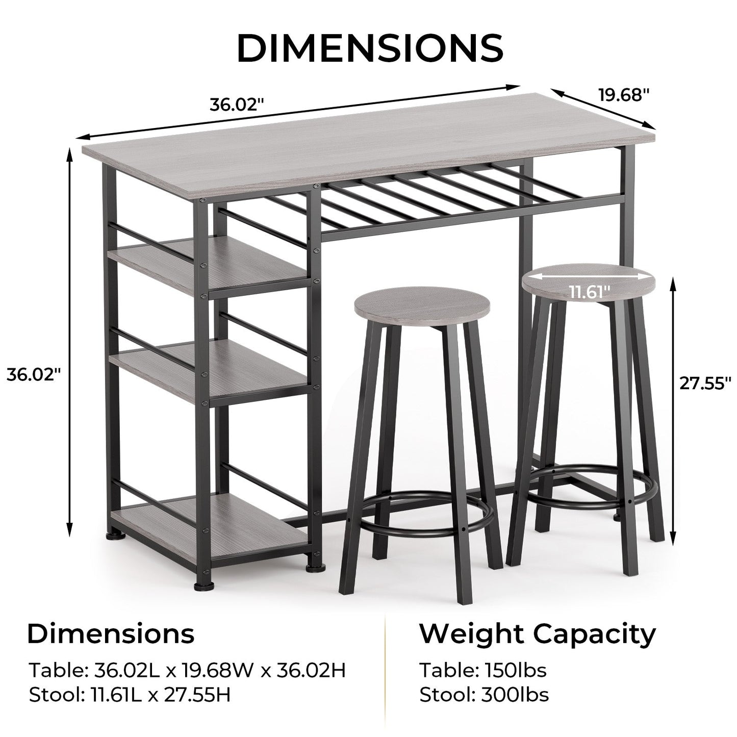 COMHOMA Dining Table with 2 Bar Stools (Set) HC09