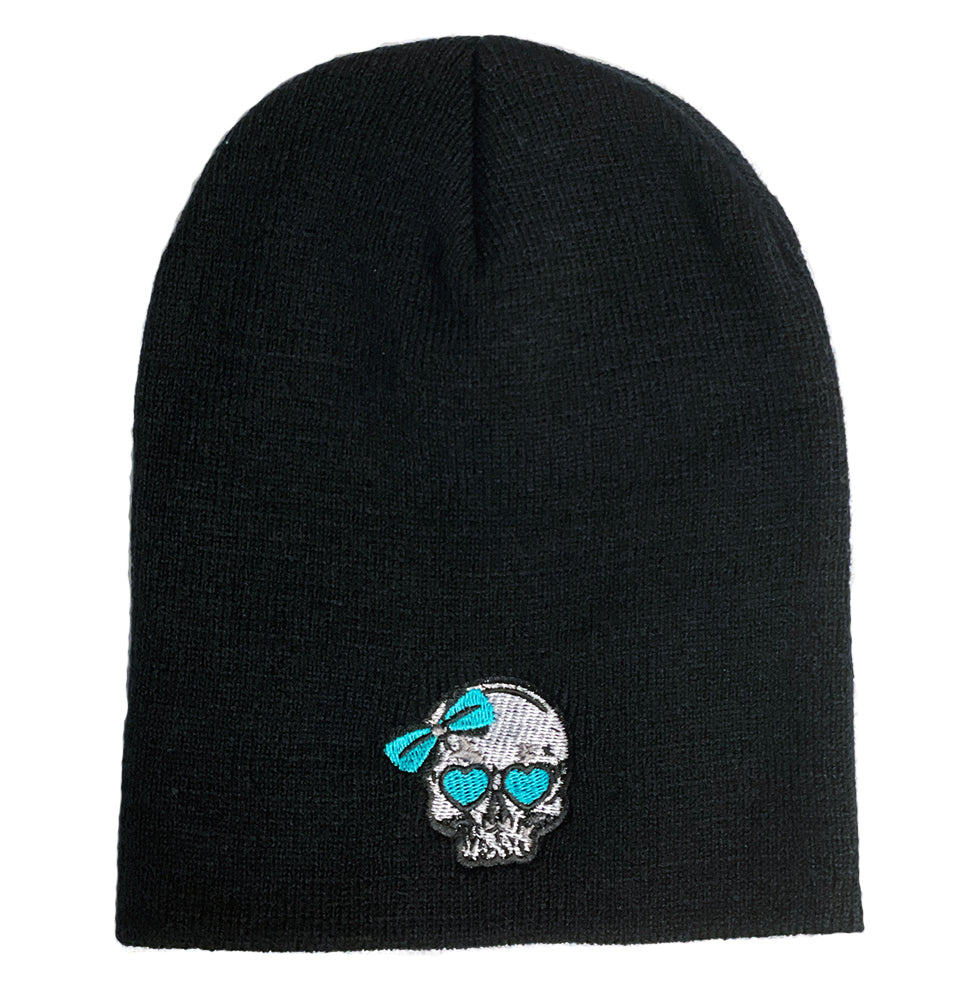 Teal Bow Skull Beanie