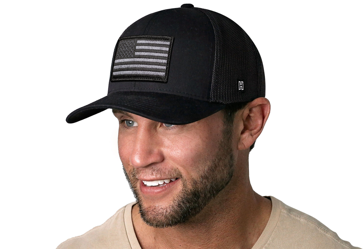 American Flag Trucker Hat  |  Black USA Snapback