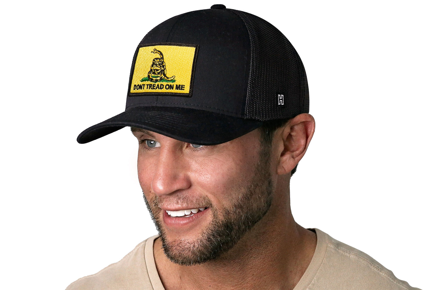 Dont Tread on Me Trucker Hat  |  Black Gadsden Flag Snapback