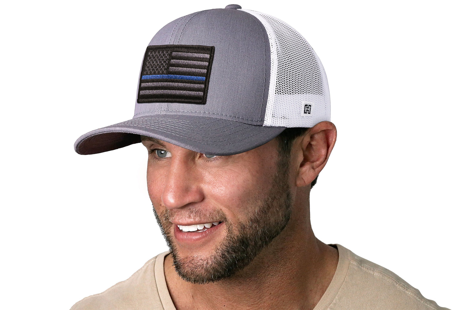 Thin Blue Line Trucker Hat  |  Gray White Police Snapback