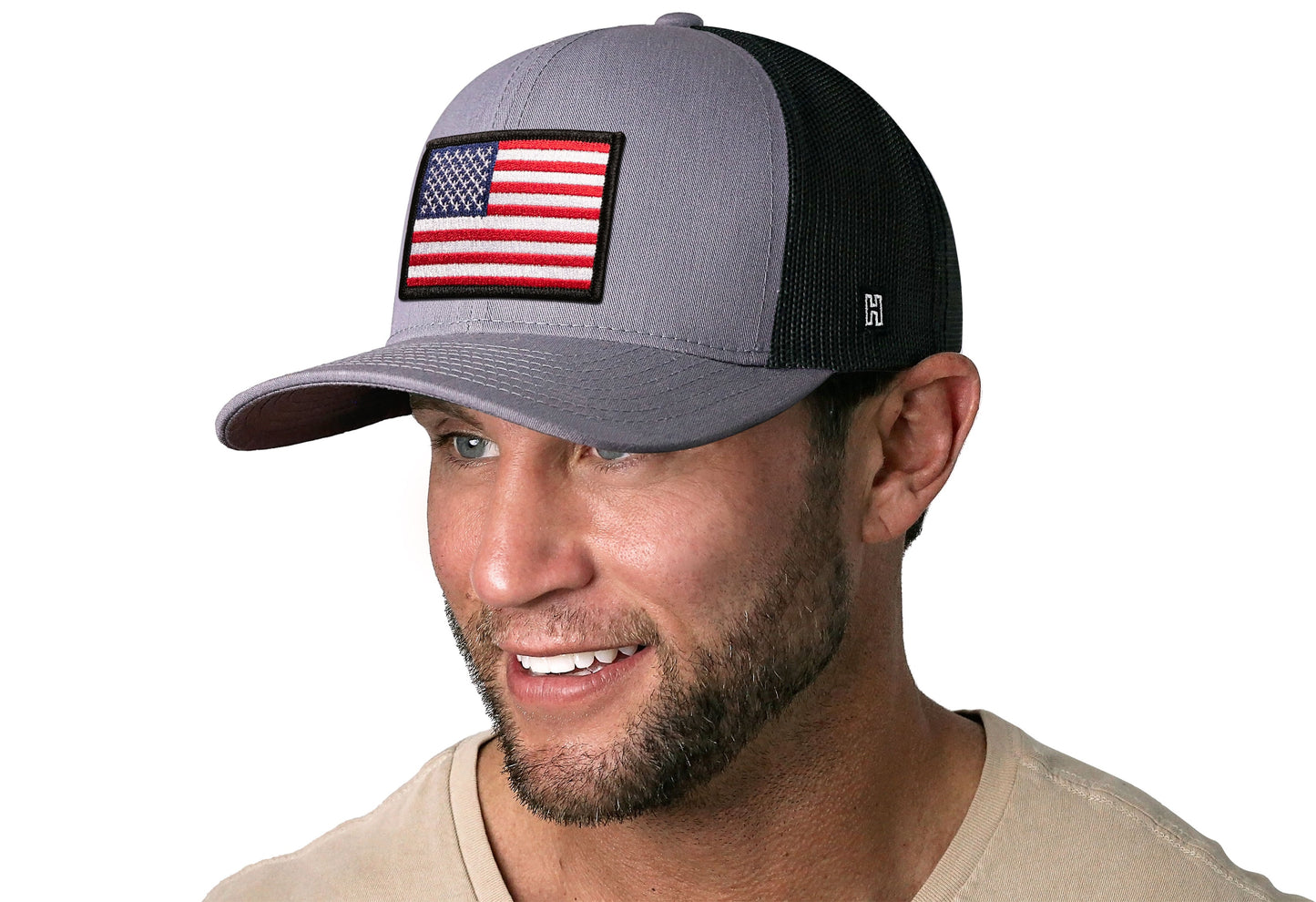 American Flag Trucker Hat  |  Gray Black USA Snapback