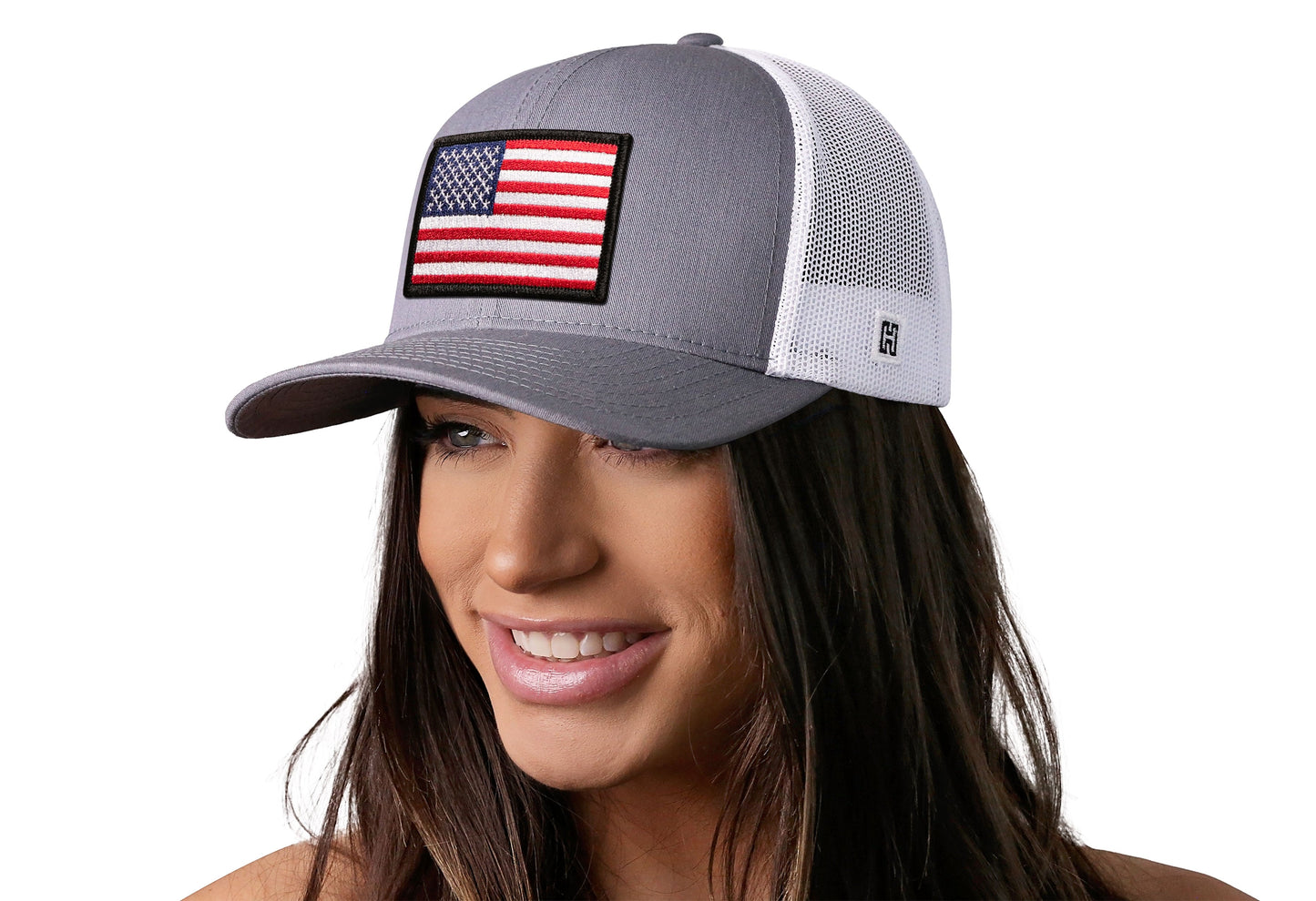 American Flag Trucker Hat  |  Gray White USA Snapback