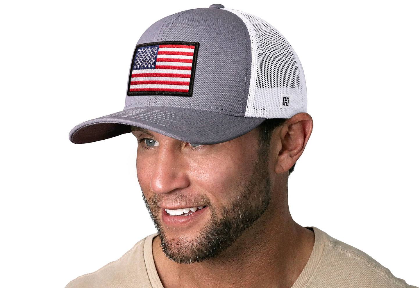 American Flag Trucker Hat  |  Gray White USA Snapback