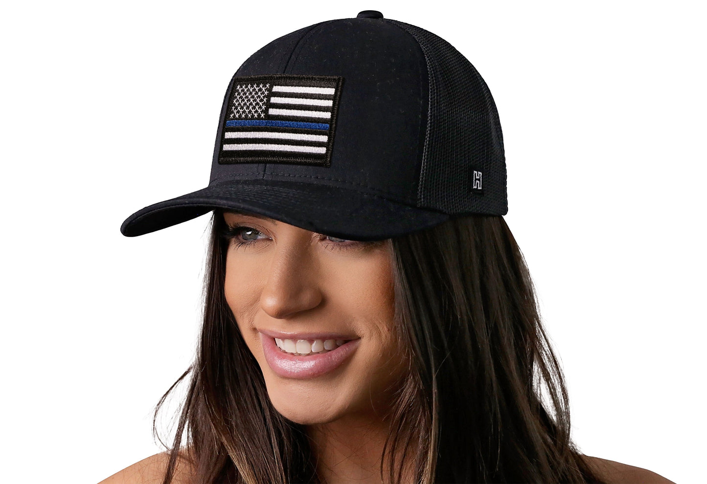 Thin Blue Line Trucker Hat  |  Black Police Snapback