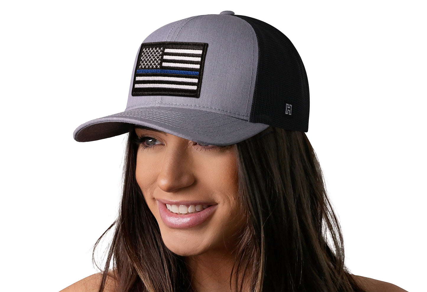 Thin Blue Line Trucker Hat  |  Gray Black Police Snapback