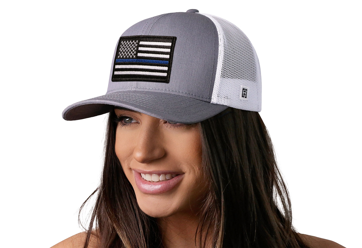 Thin Blue Line Trucker Hat  |  Gray White Police Snapback