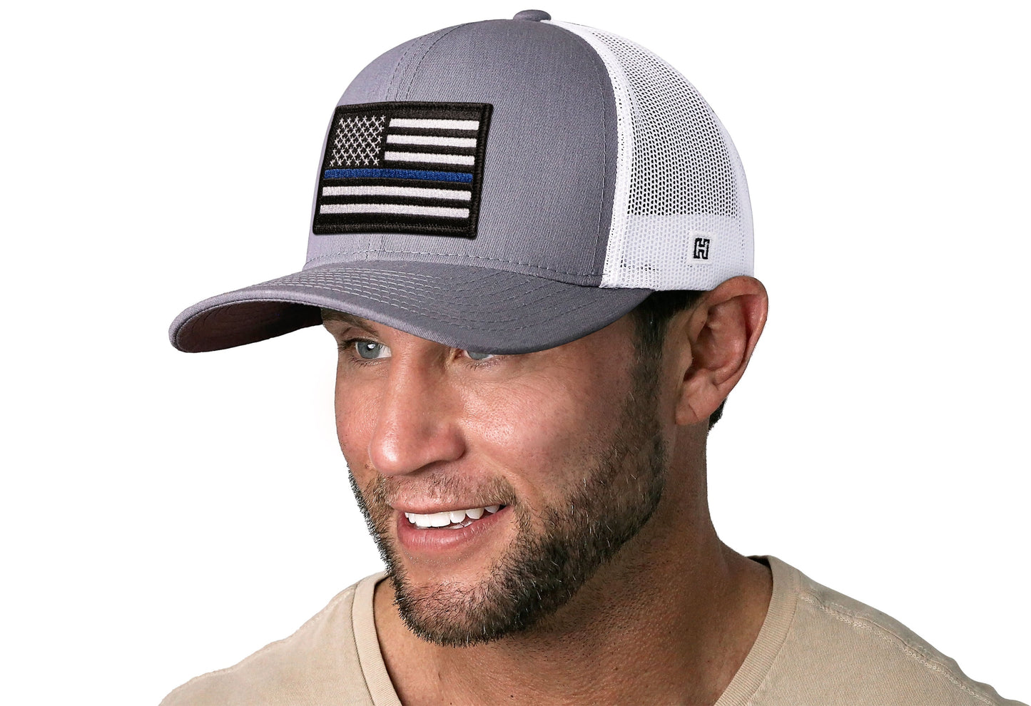 Thin Blue Line Trucker Hat  |  Gray White Police Snapback