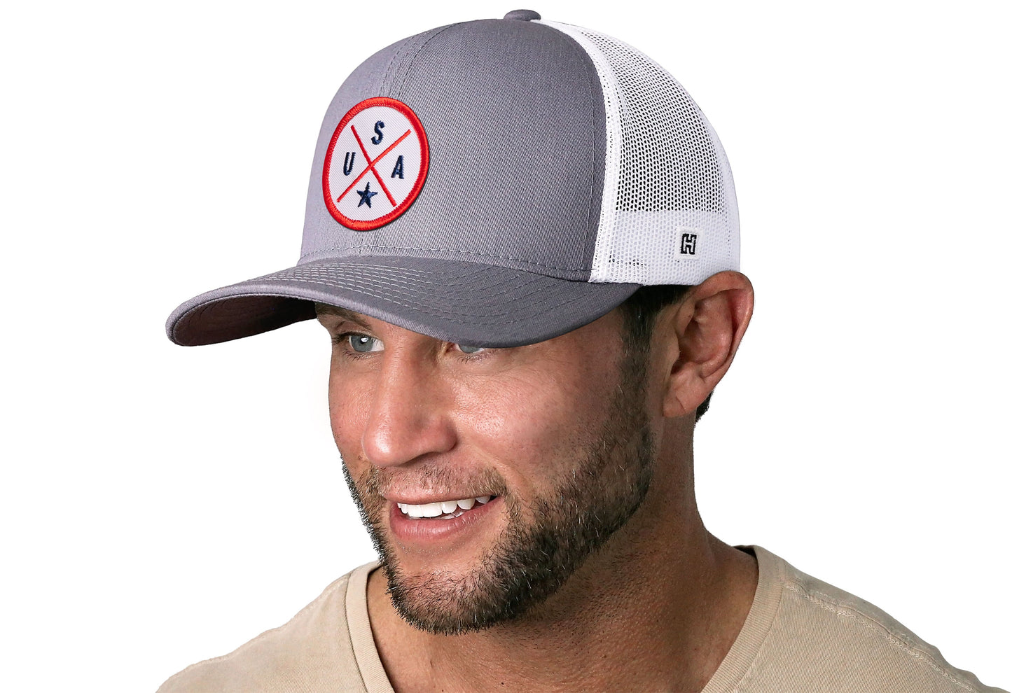 USA Trucker Hat  |  Gray White America Snapback