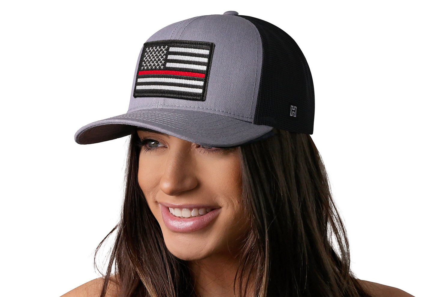 Thin Red Line Trucker Hat  |  Gray Black Fire Snapback