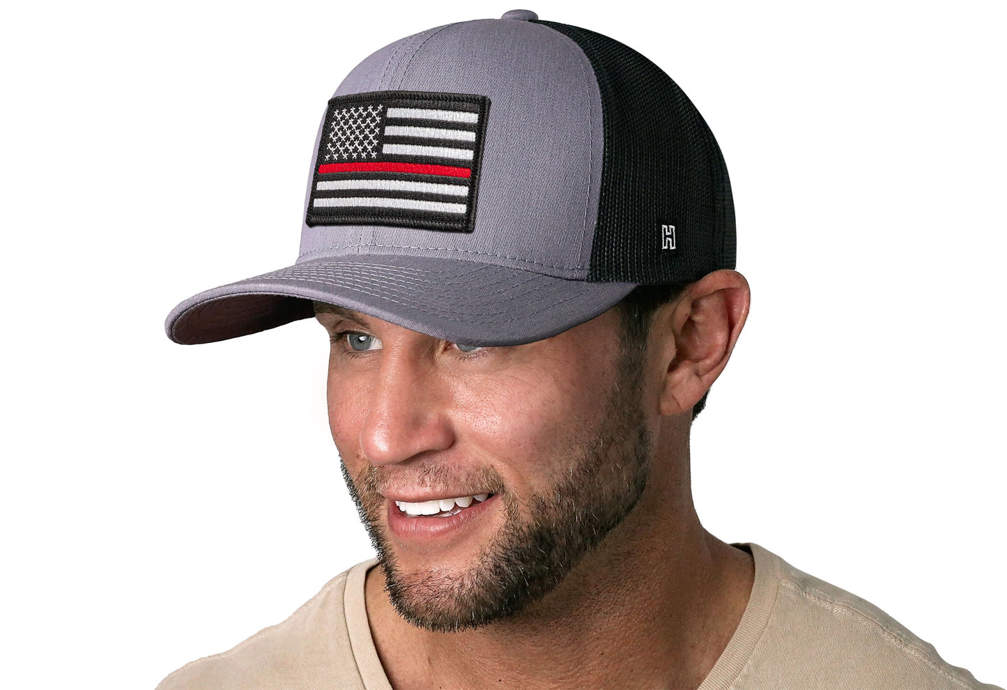 Thin Red Line Trucker Hat  |  Gray Black Fire Snapback