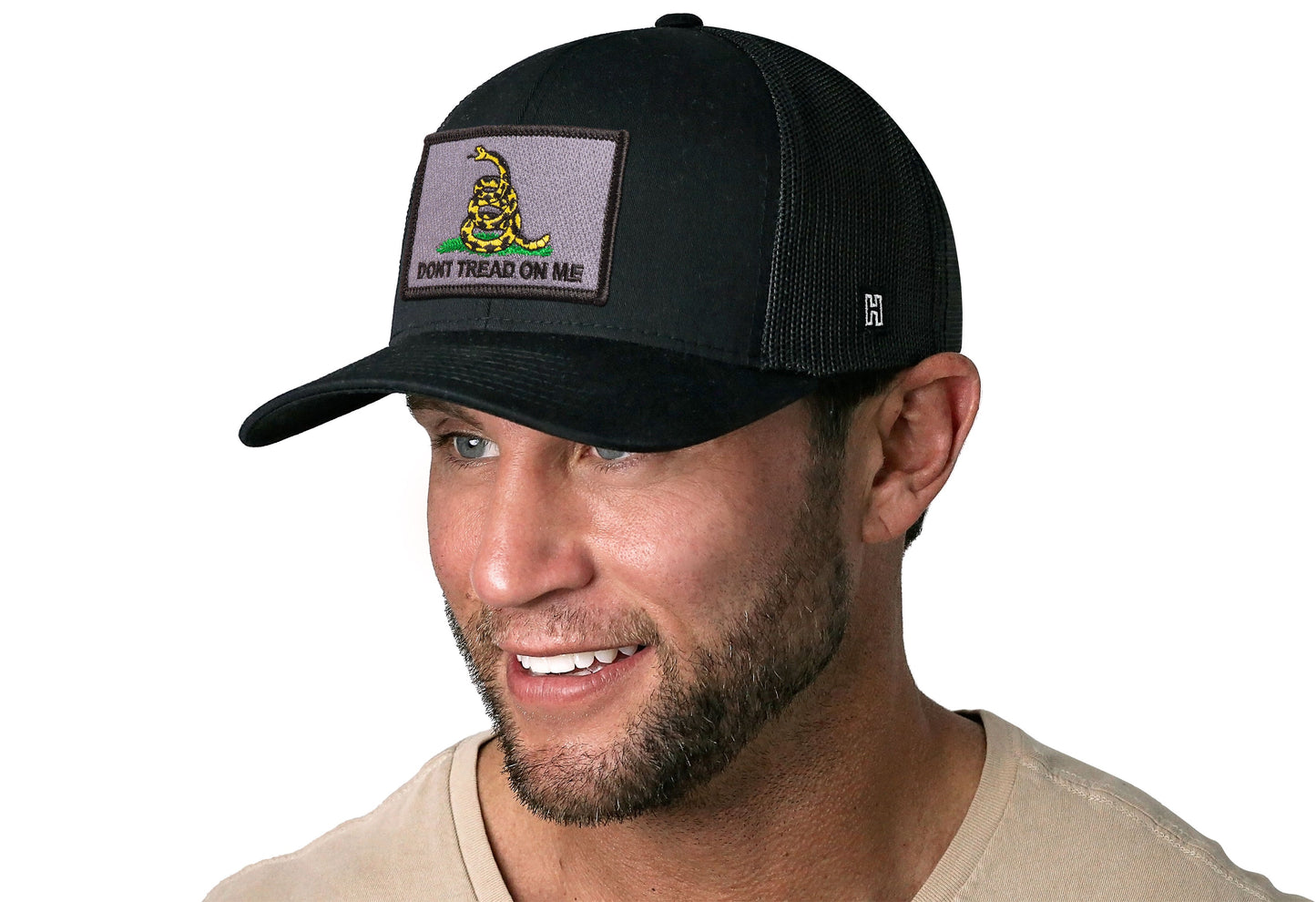 Dont Tread on Me Trucker Hat  |  Black Gadsden Flag Snapback