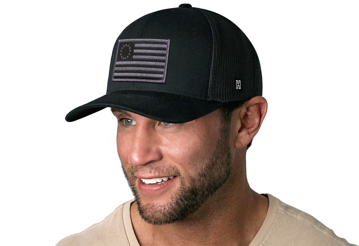 Betsy Ross Flag Trucker Tactical  |  Black USA Snapback