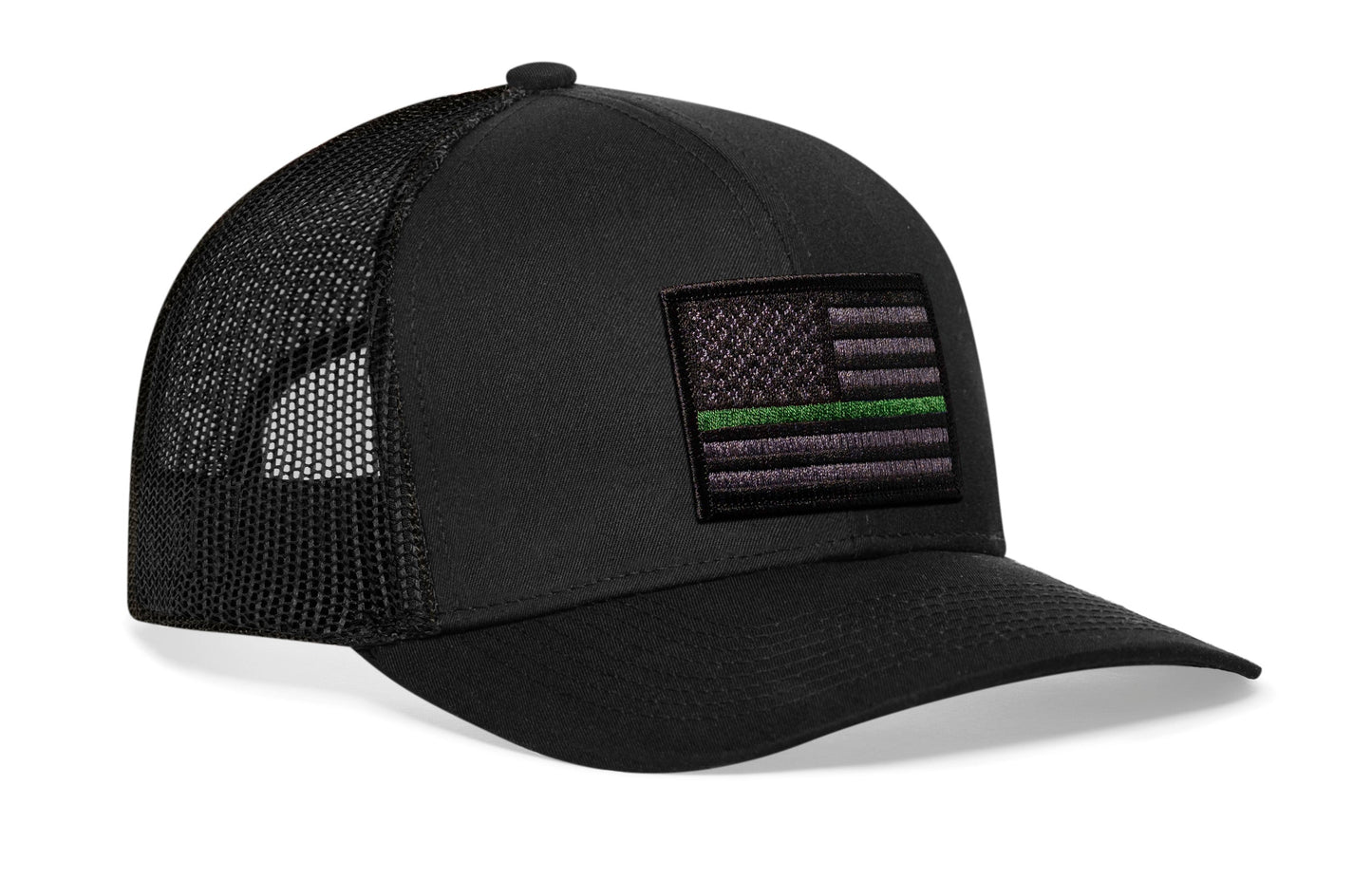 Thin Green Line Trucker Hat  |  Black Military Snapback