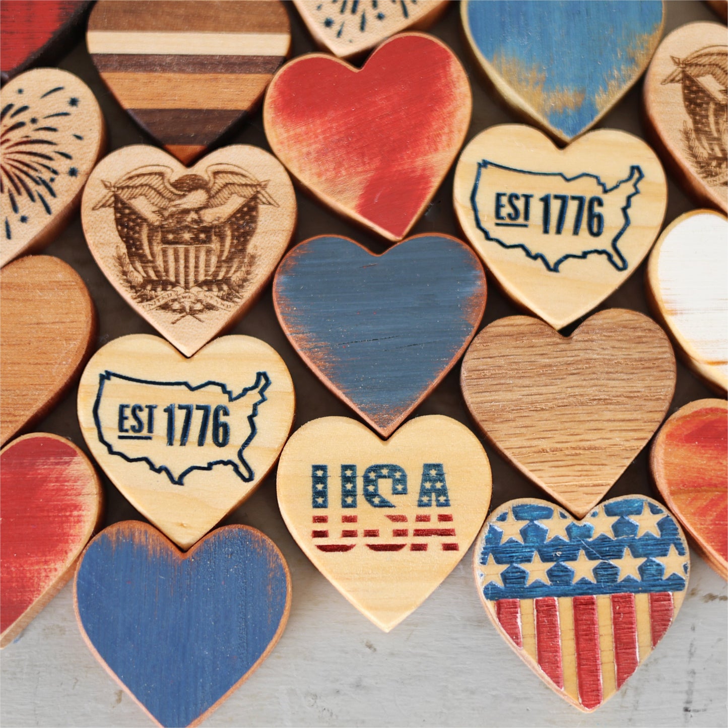 Patriotic Engraved Hearts