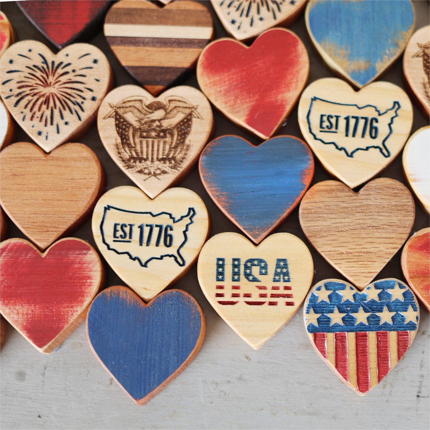 Patriotic Engraved Hearts