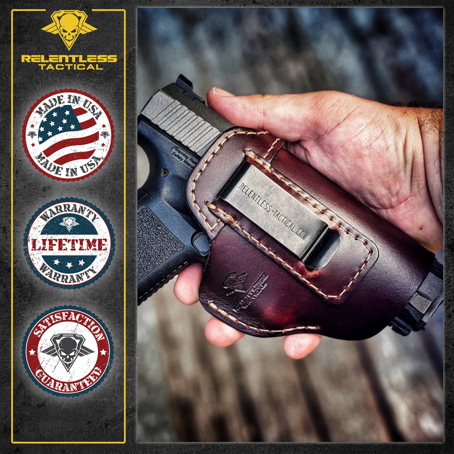 The Defender Leather IWB Holster - S&W Shield/Glock/XD Handguns - Lifetime Warranty - Made in USA