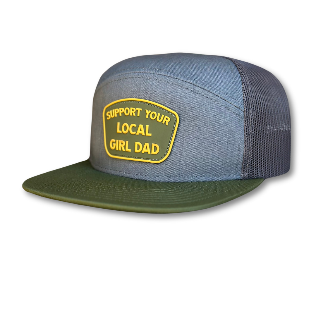 6 Panel Support Your Local Girl Dad PVC Hat - Tri Color (Olive & Heather Grey)